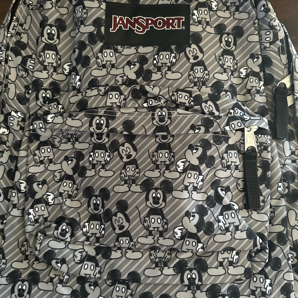 Jansport Black and Gray Mickey Mouse Pattern Backpack